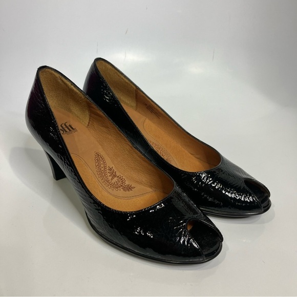 Sofft black patent leather heels pumps peep toe size‎ 7.5 dressy black tie - Picture 2 of 10